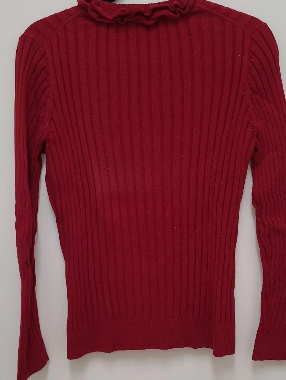 Van Heusen Red Ruffle-Trim Ribbed Cardigan - Picture 3 of 6